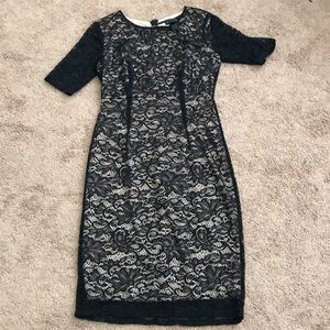 Beige and black lace dress